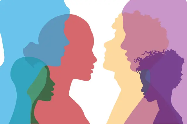 Ilustración de un grupo de personas de perfil