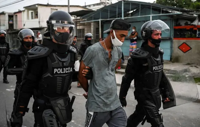 Policía cubana arrestando a un manifestante