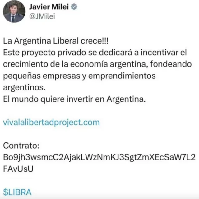 Un mensaje en X de Javier Milei