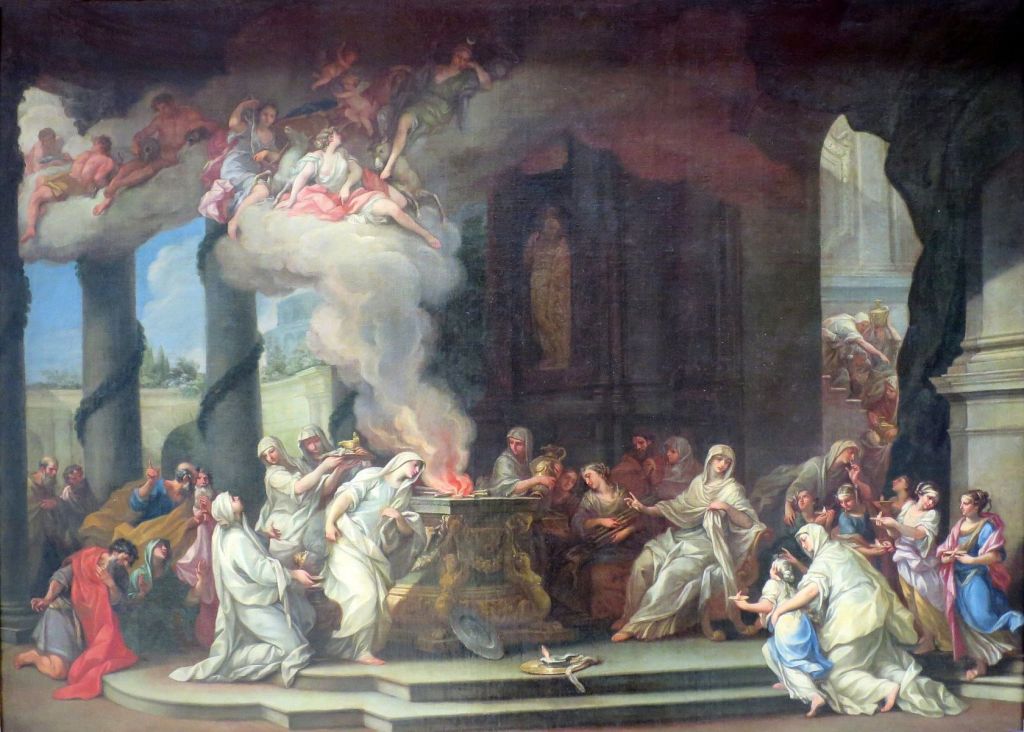 Pintura con ceremonia de las sacerdotisas vestales de Alessandro Marchesini, 1710