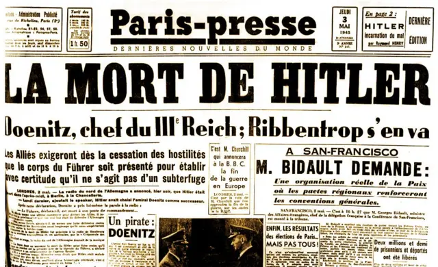 Primera página del Paris-Presse del 3 de mayo de 1945