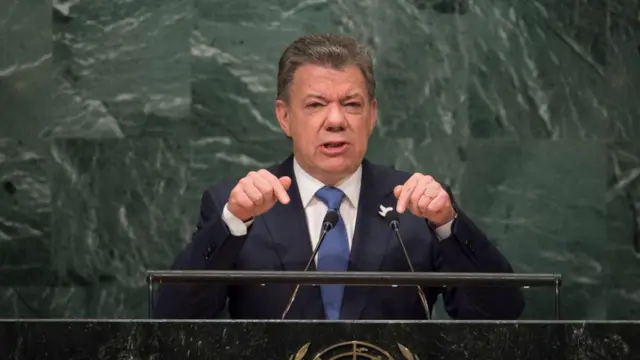 Juan Manuel Santos, expresidente de Colombia, durante una conferencia en la ONU en 2016.