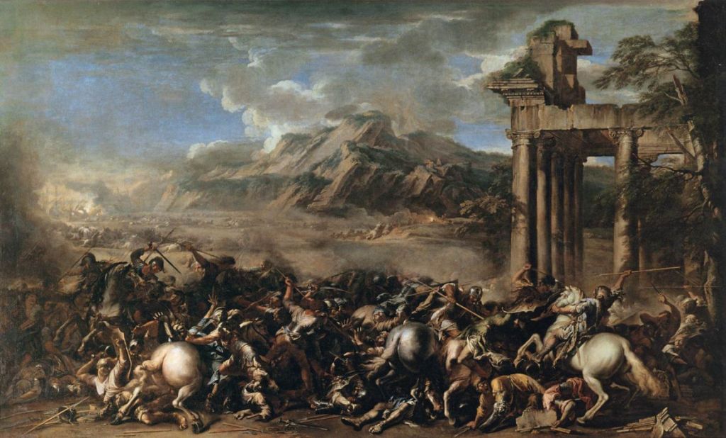 Cuadro de Salvator Rosa con escena de batalla de caballería