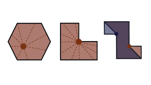 Tres imágenes geométricas que representan el plan de piso de tres diferentes galerías de arte. 