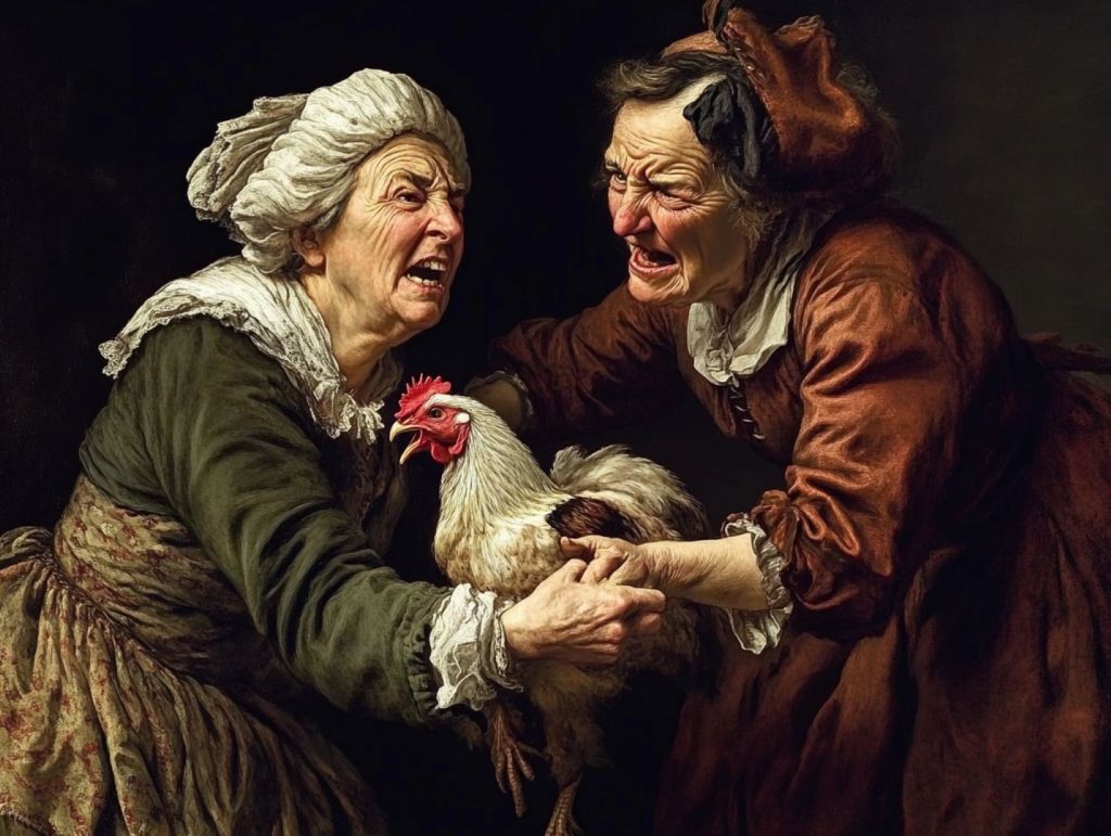 Dos señores de la Europa moderna discutiendo por un pollo