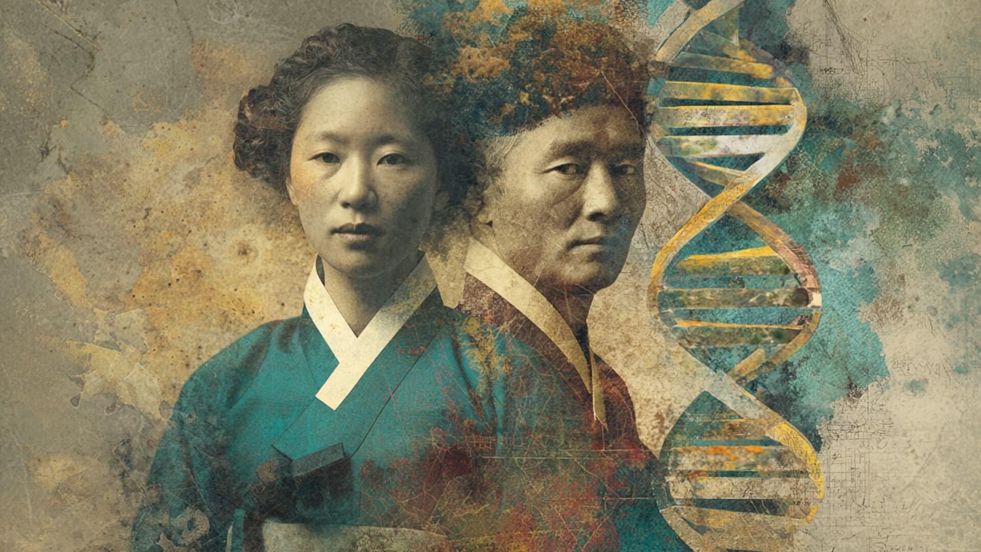 Dos personas coreanas y una espiral de ADN