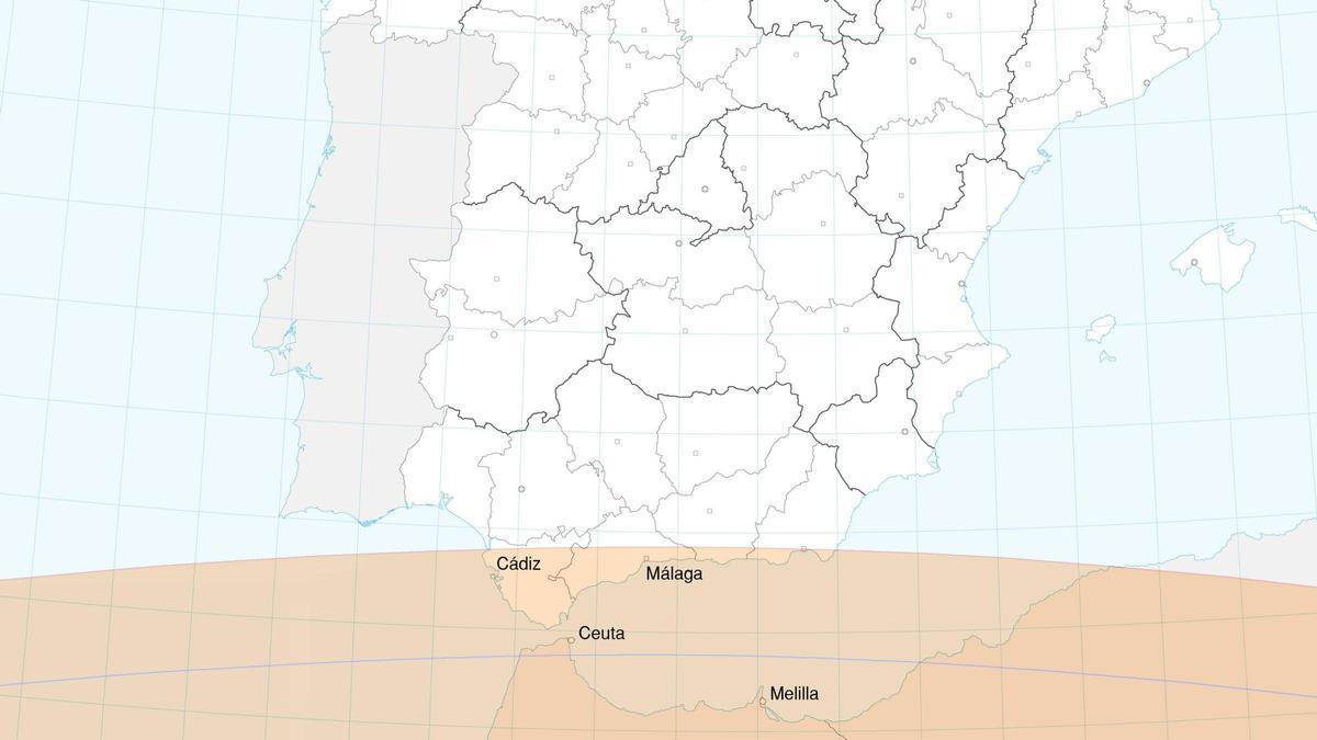 Franja donde se podrá ver de forma total el eclipse de sol del 2 de agosto de 2027.