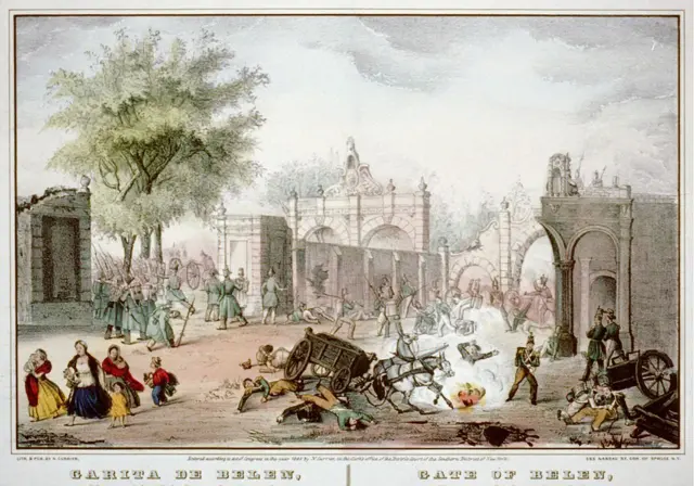 Batalla de Chapultepec, septiembre de 1847. Las fuerzas estadounidenses al mando de Winfield Scott derrotaron a las mexicanas al mando de Nicolás Bravo.