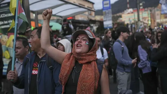 Manifestación en apoyo de los palestinos en Bogotá en octubre de 2024.