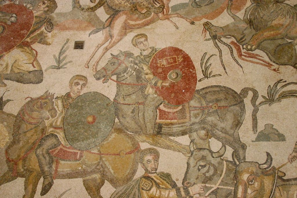 Soldados romanos a caballo en el mosaico de Villa Romana del Casale