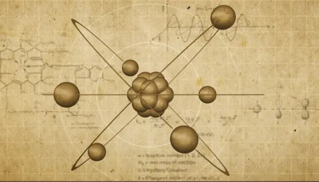 Dibujo de un átomo con apariencia de antiguo