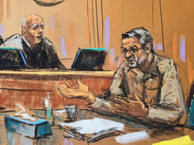 Boceto de la declaración de Hernández en el juzgado tras recibir la sentencia.