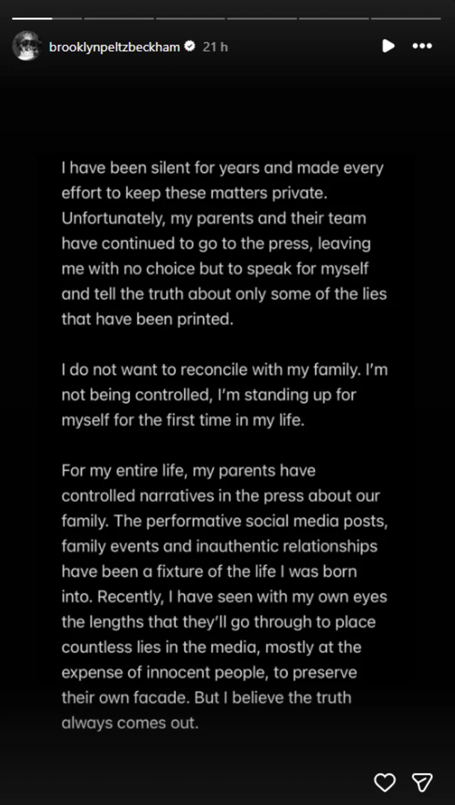 Una publicación de texto de Brooklyn Beckham en Instagram