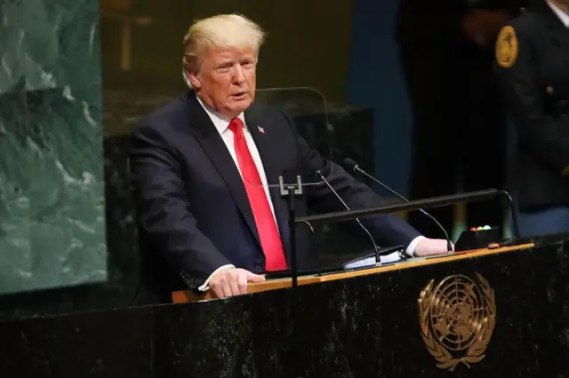 Donald Trump hablando ante la Asamblea General de la ONU en 2018