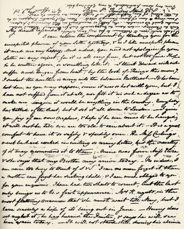 Una de las relativamente pocas cartas de Jane Austen a Cassandra que sobreviven hasta nuestros días