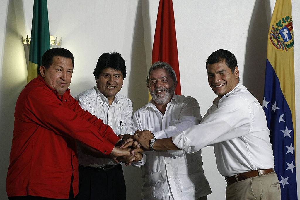 Hugo Chávez, Evo Morales, Luiz Inácio Lula da Silva, Rafael Correa.