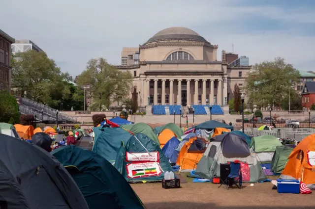 Tiendas de campaña en la Universidad de Columbia, en Nueva York.