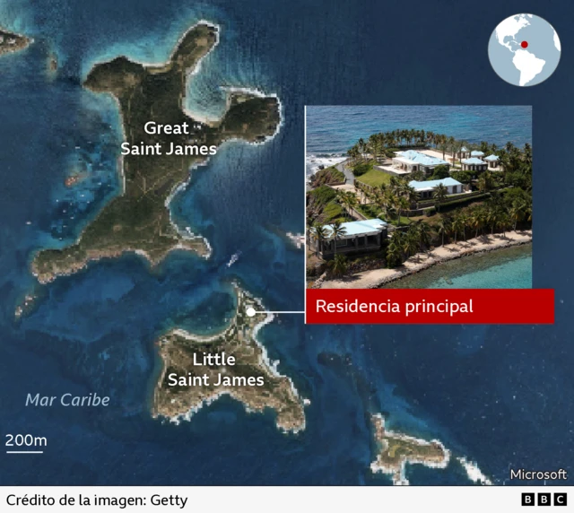 Gráfico con el mapa de las Islas Vírgenes estadounidenses donde Epstein tenía la mansión.