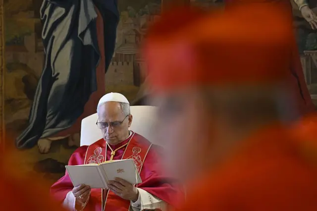 El papa León XIV durante la reunión en la que se fijó la fecha de la canonización de Acutis.