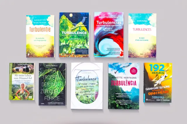 Nueve carátulas del libro de Annette en diferentes idiomas, cuatro arriba y cinco abajo
