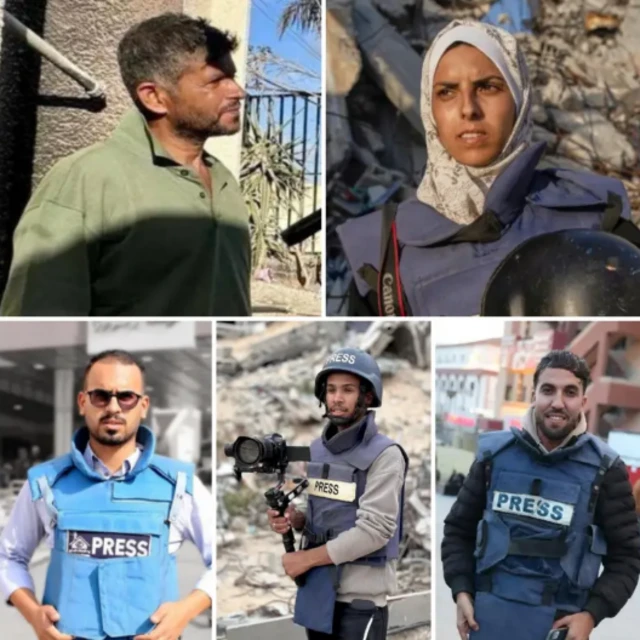 De izquierda a derecha: Hussam al Masri, Mariam Dagga, Moaz Abu Taha, Mohammad Salama y Ahmed Abu Aziz.