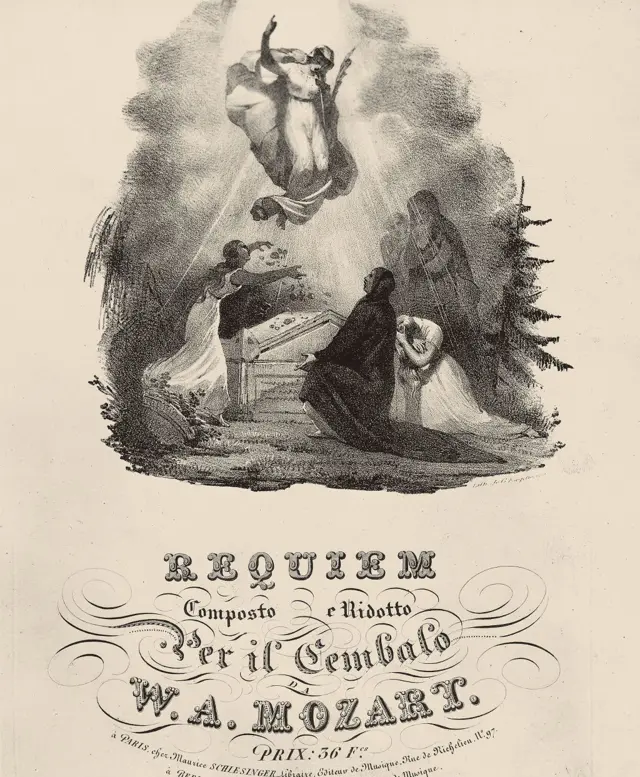 Portada de la partitura con ilustración de gente en cementerio