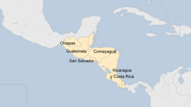 Mapa que muestra las capitanías y otros territorios en el sur de Nueva España