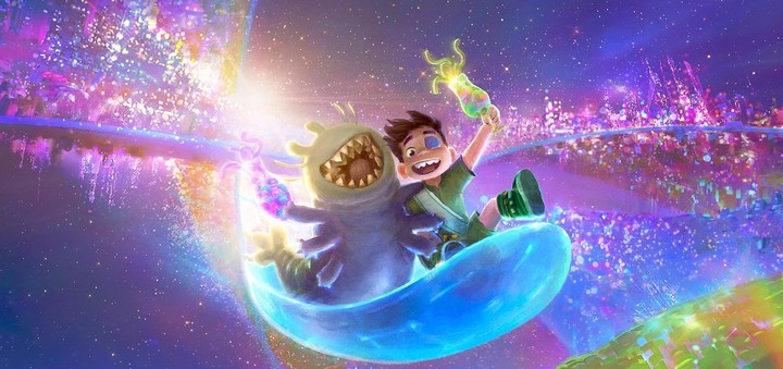 Elio, con su amigo extraterrestre en el Communiverse, el espacio exterior.