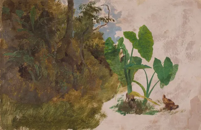 Pintura sin terminar de vegetación y planta separada