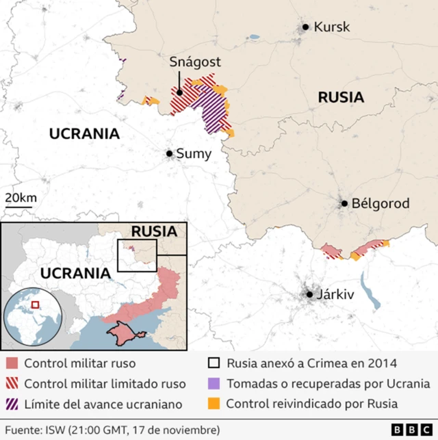 Gráfico que muestra los avances de Rusia en Kursk