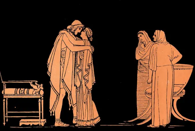 Ilustración del reencuentro entre Ulises y Penélope.