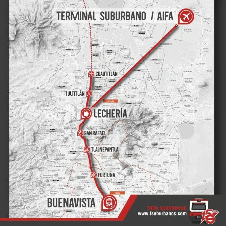 Mapa del Tren Suburbano al AIFA