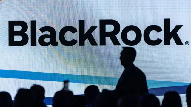 Nombre BlackRock en una pantalla con la sombra de un hombre