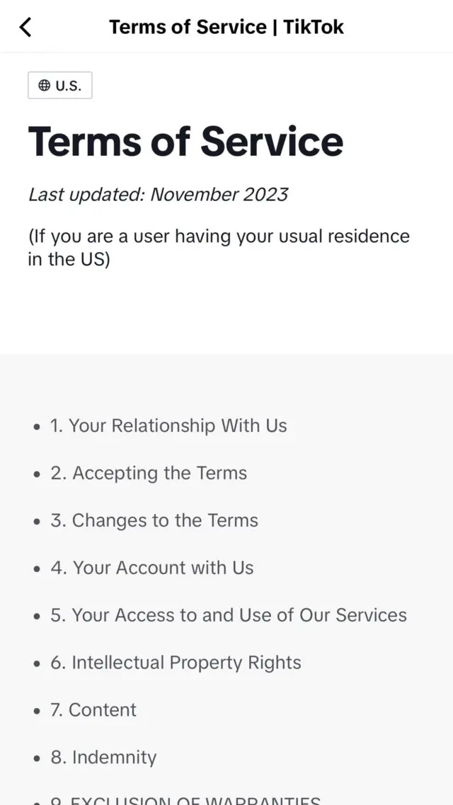 Los términos del servicio de TikTok