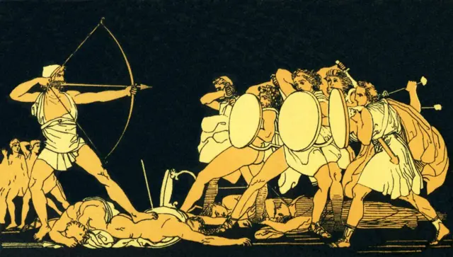 Ilustración de 1883 que muestra a Homero matando a los pretendientes de Penélope