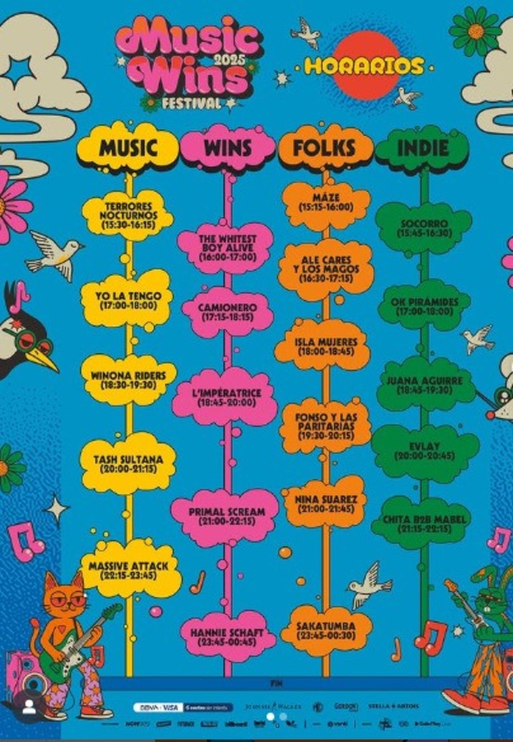 Los escenarios según el flyer del festival Music Wins.