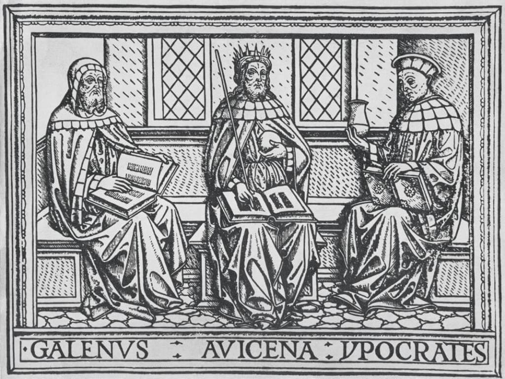 Avicena flanqueado por Galeno e Hipócrates
