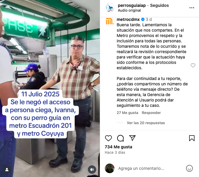 Discriminan a mujer ciega y su perro guía en el Metro de CDMX
