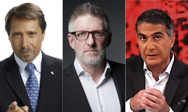Los conductores de A24, que dan pelea a LN+: Eduardo Feinmann, Luis Novaresio y Antonio Laje.