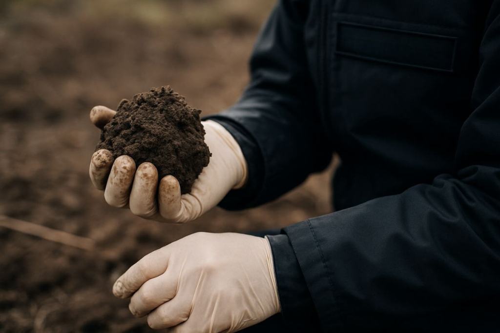 Investigador con muestra de tierra
