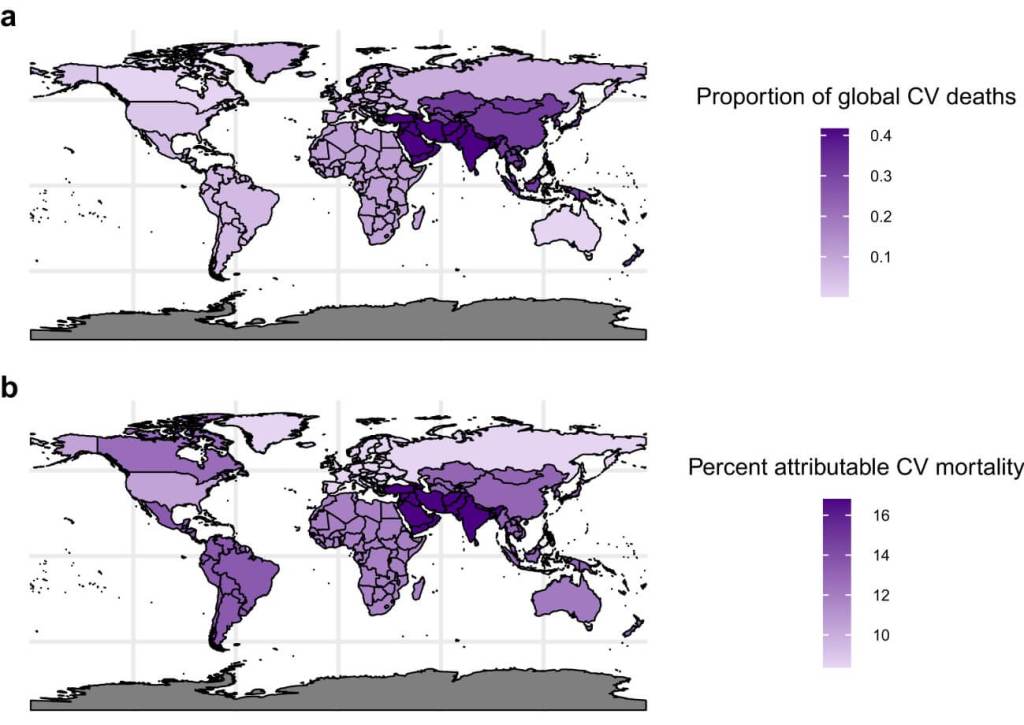 Mapa de muertes por problemas cardiovasculares relacionadas con el estudio
