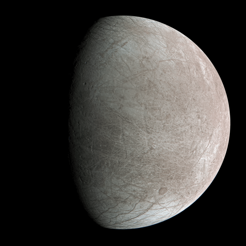 Europa en colores naturales, vida en lunas de hielo