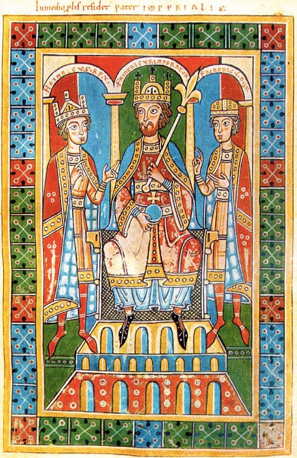 Federico I Barbarroja en una miniatura de la Crónica de los Güelfos