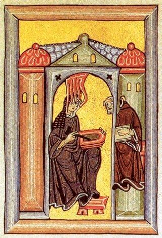 Hildegarda de Bingen en una ilustración de un códice