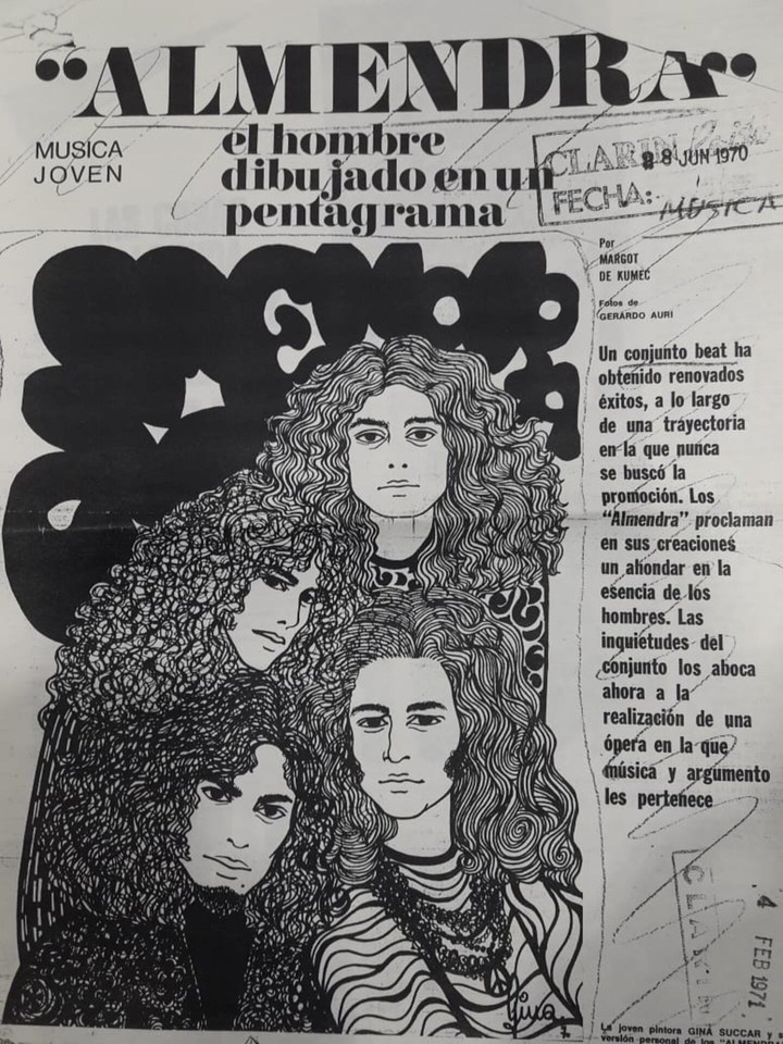 Nota al grupo Almendra en 1970 en el diario Clarín.