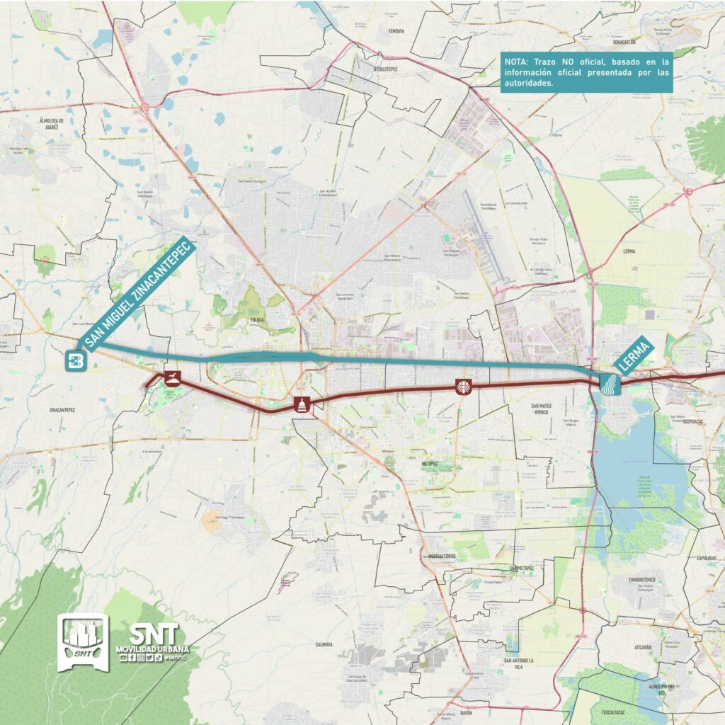 Posible Ruta del Mexibús en el Valle de Toluca