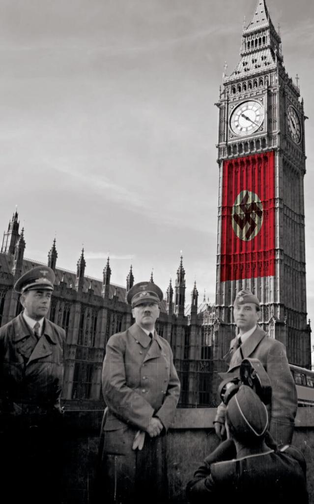 Montaje con Hitler frente a un Big Ben nacionalsocialista