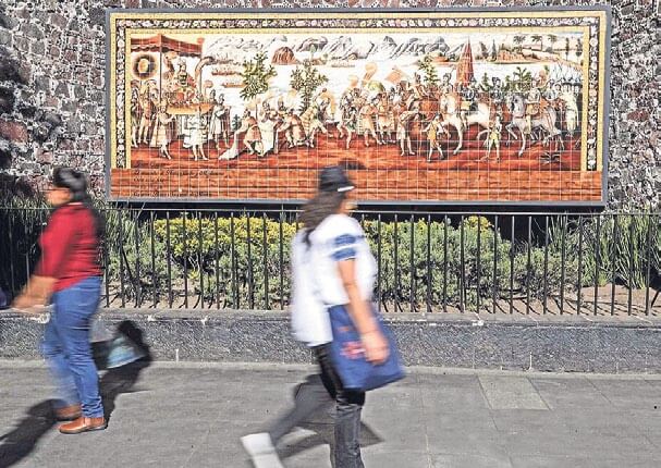 Mosaico conmemorativo del encuentro entre Cortés y Moctezuma