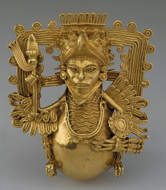 Pendiente cascabel de oro azteca