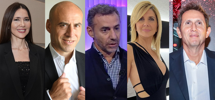 Los principales conductores de LN+: Cristina Pérez, Esteban Trebucq, Luis Majul, Débora Plager y Juan Pablo Varsky.